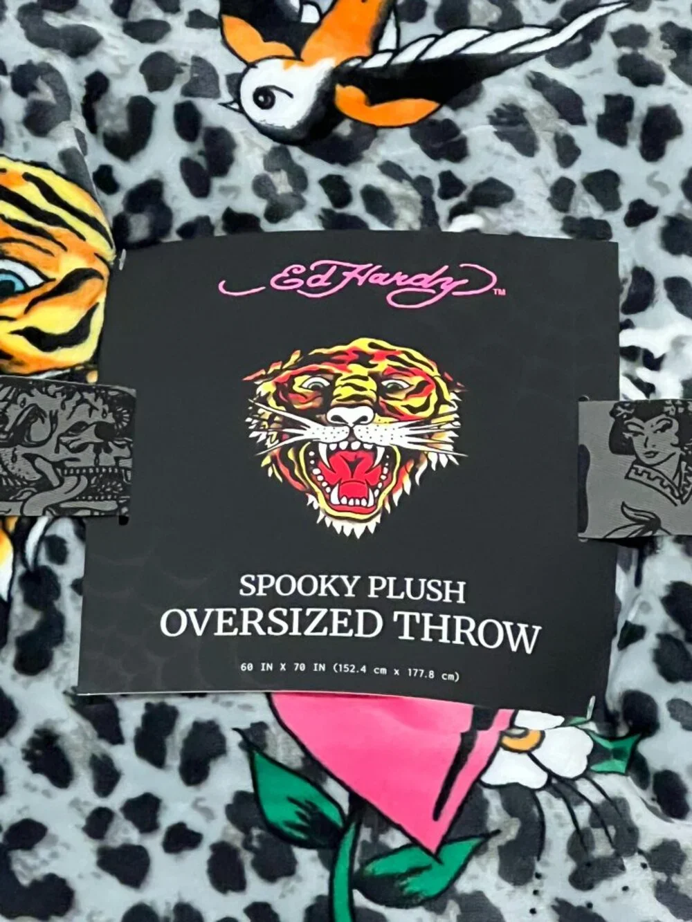 ED HARDY Throw Blanket 60x70 Tiger Bird Floral Cheetah Leopard Y2K Tattoo Spooky